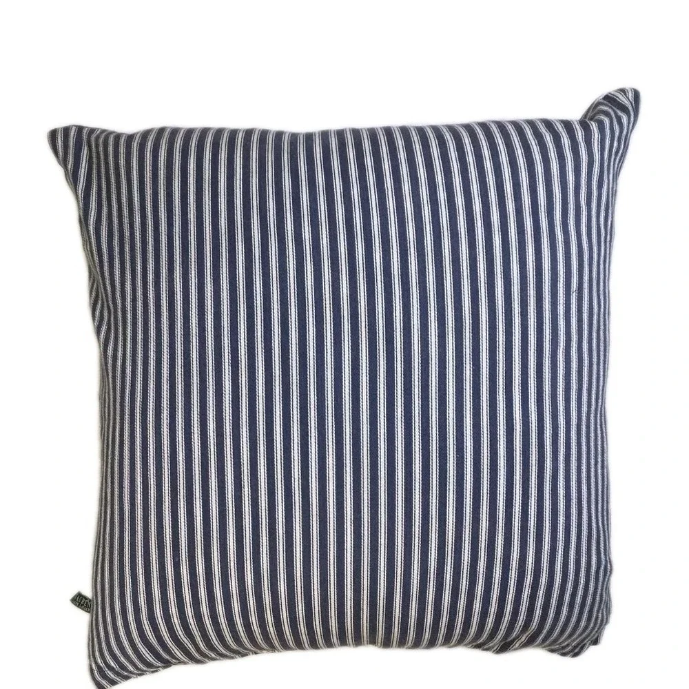 Ralph Lauren LRL Ticking Stripe‎ Blue Throw Pillow Nautical Coastal Down 20x20